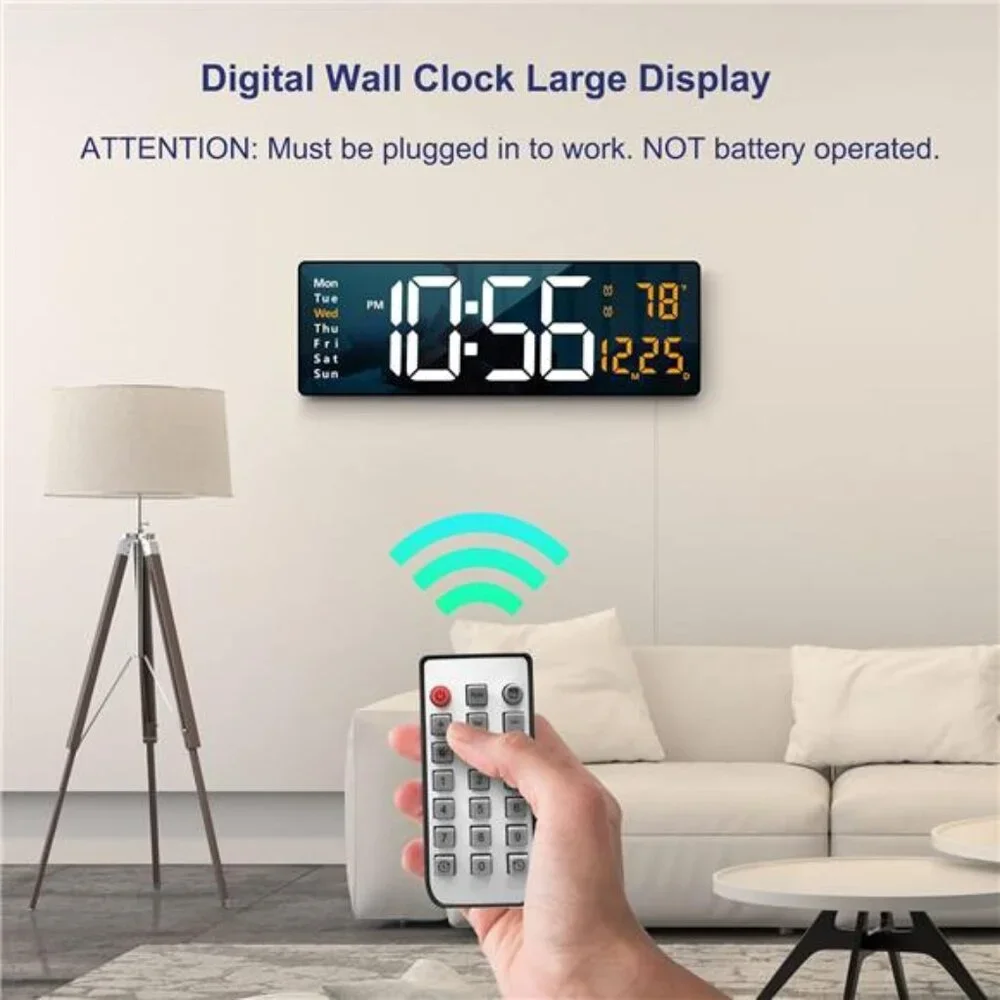 Digital Wall Clock Large Display 16.2 Inch LED Digital Clock with Remote Control